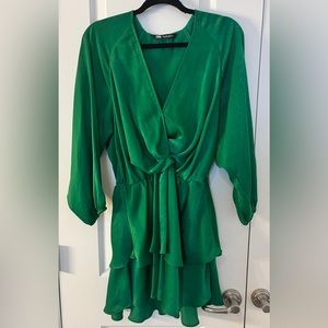 Zara Draped Dress, Emerald Green, Size Large